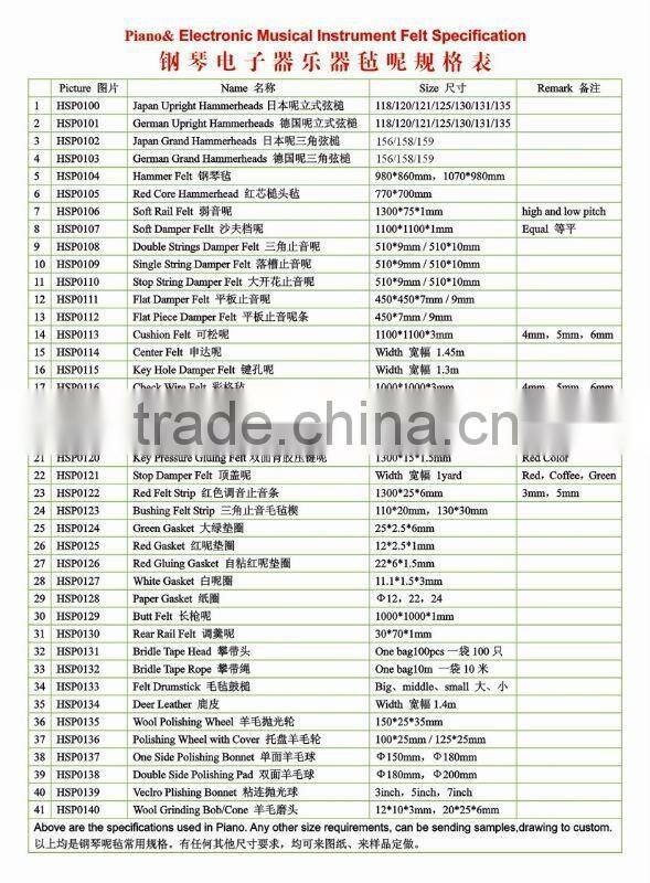 Any size of Parper gasket used for piano