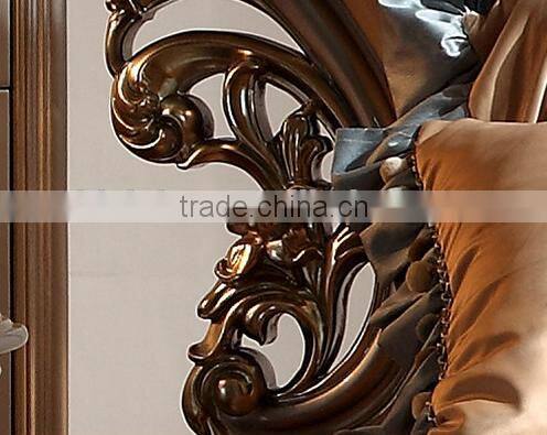 European Style Solid Wood with Genuine Leather Bed, Royal Bedroom Carved Furnitur Bed, Royal Bedroom Furniture (BF01-ML013)