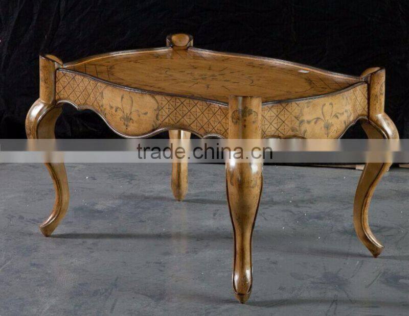 Vintage Style Living Room Coffee Table With Hand Painted, Leisure Wooden Curio Side Table