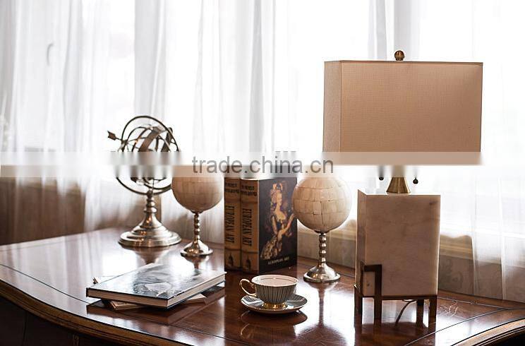New design retangular shape jade body metal bottom fabric lampshade bedoom table lamp