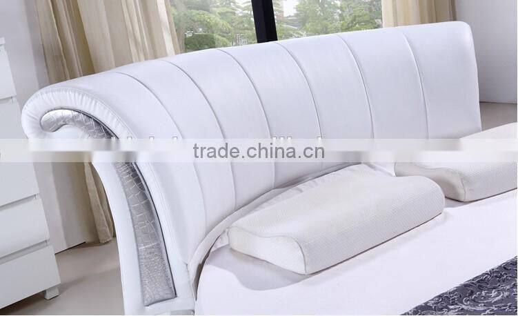 Bisini White Leather LED Round Bed, Luxury LED Round Bed