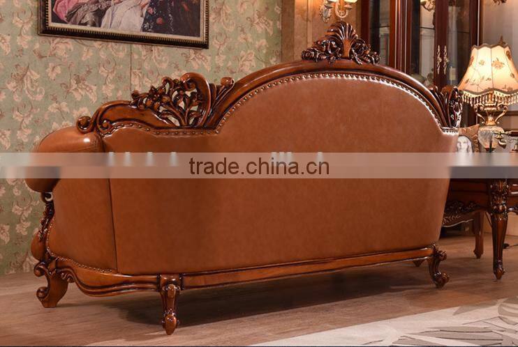 Luxury Chinese style solid wood double hand carving genuine leather sofa set