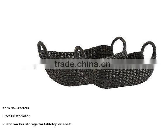 Rustic black wicker Basket for Table top or Shelf