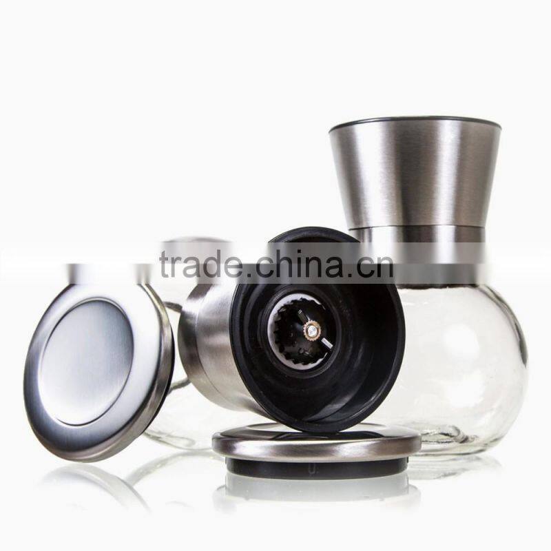 304 stainless steel pepper and salt grinder, Spherical glass spice grinder commercial