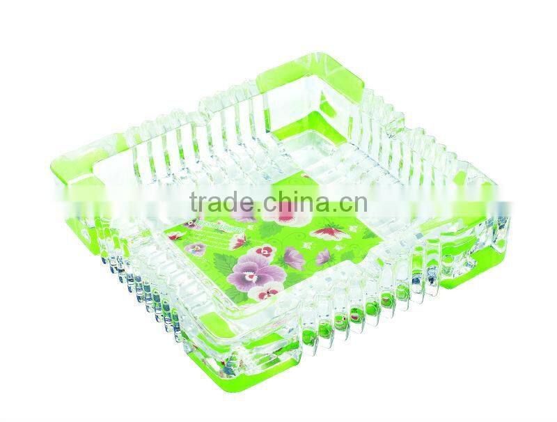 Glass ashtray with decal and spray color,high quality glass ashtray