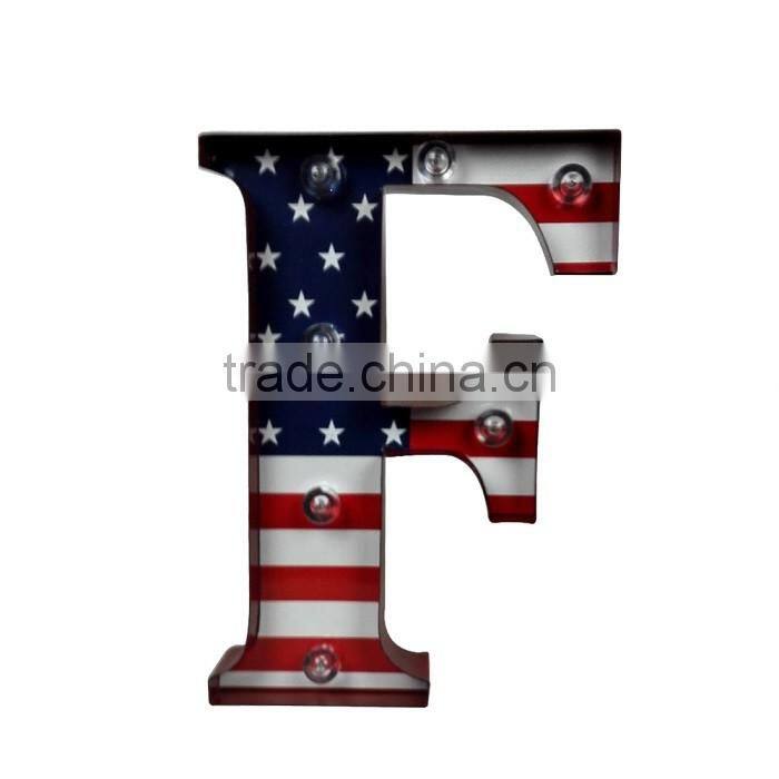 Store More Metal Letter F Marquee Light With American Flag Print