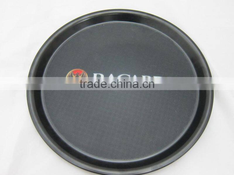 PS Dia 33.2cm Plastic transparent round snack serving tray/TPR anti-skid anti-slip tray
