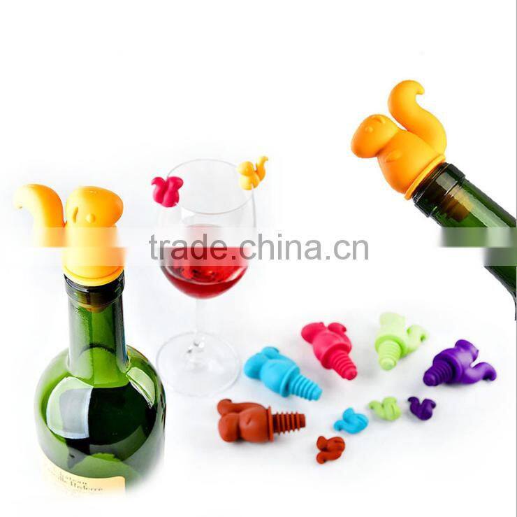Cute Cartoon Shape Squirrel Party Wine Plug Set, Colorful Squirrel Bottle Stopper