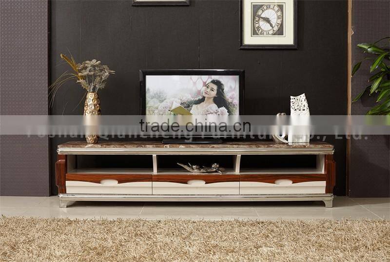 Classic wooden led tv stand furniture with showcase marble top