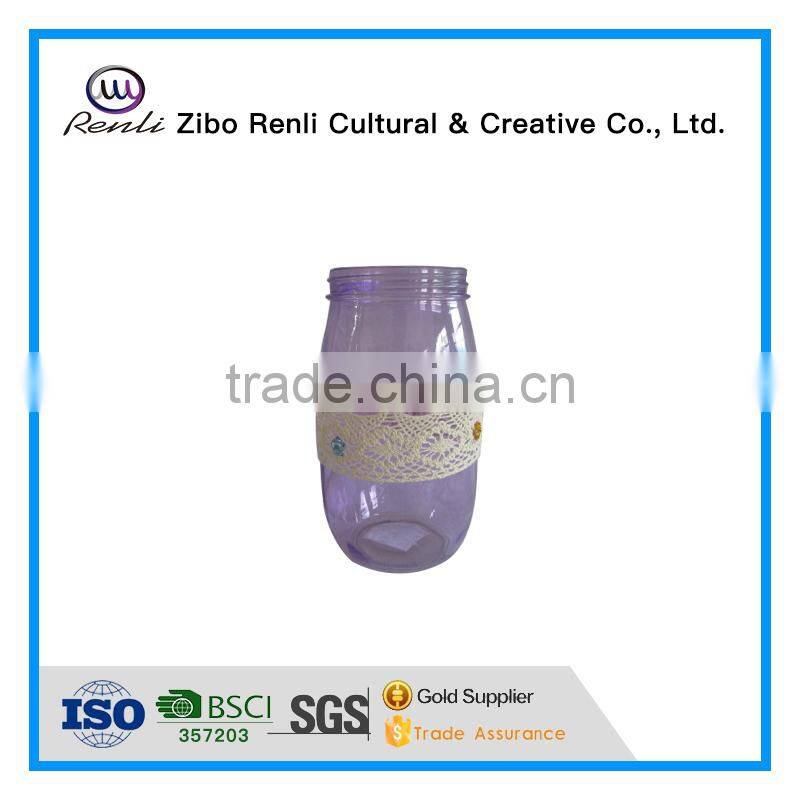 Set of 4 Purple Elegant Wholesale Glass Jars for Candle with Decoration