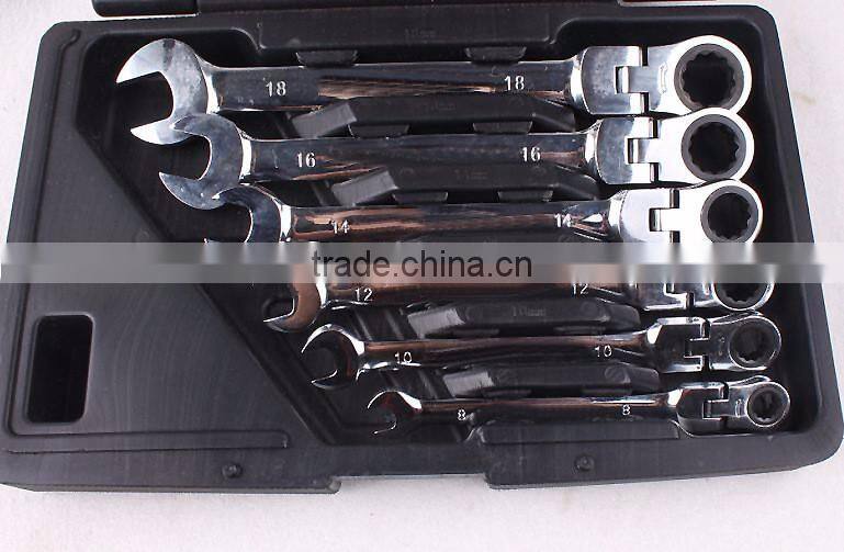QJT- S12 Useful CR-V Combination Ratchet Wrenches Set Adjustable Ratchet Ring Spanner Set