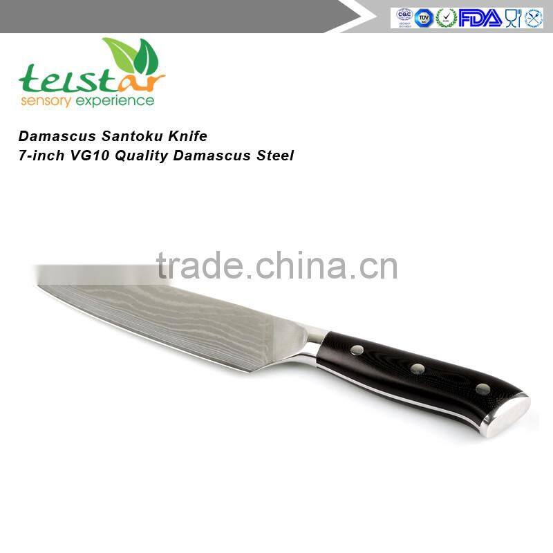 Damascus Santoku Knife - 7-inch VG10 Quality Damascus Steel, 67 Layers Full-tang Blade-razor Sharp with Protective Bolster