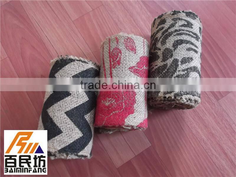 jute upholstery burlap 5'' wide 10 yards long nature with printing