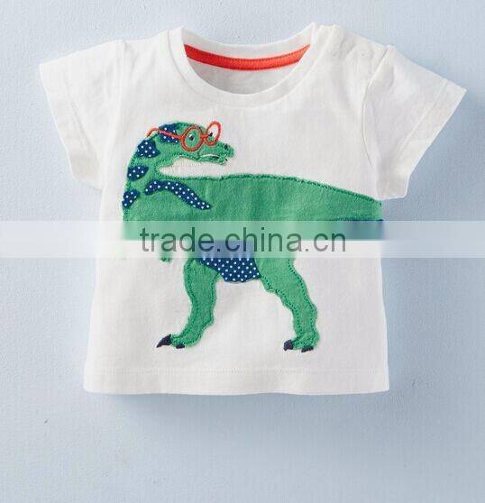 White colour baby boy t-shirt with fabric sticker of green dinosaur