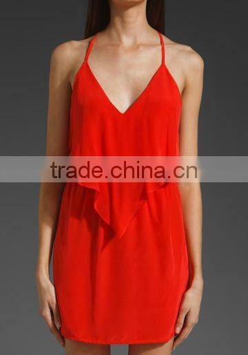 apparel!oem!lady design!latest design!12DR088 fashionable silk dress 2012,red color!high quality