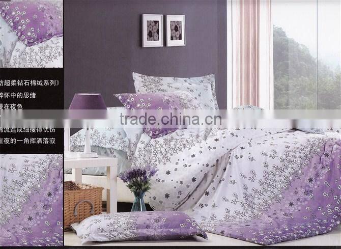 100%polyester digital printed cherry blossom diamond velvet bedding set