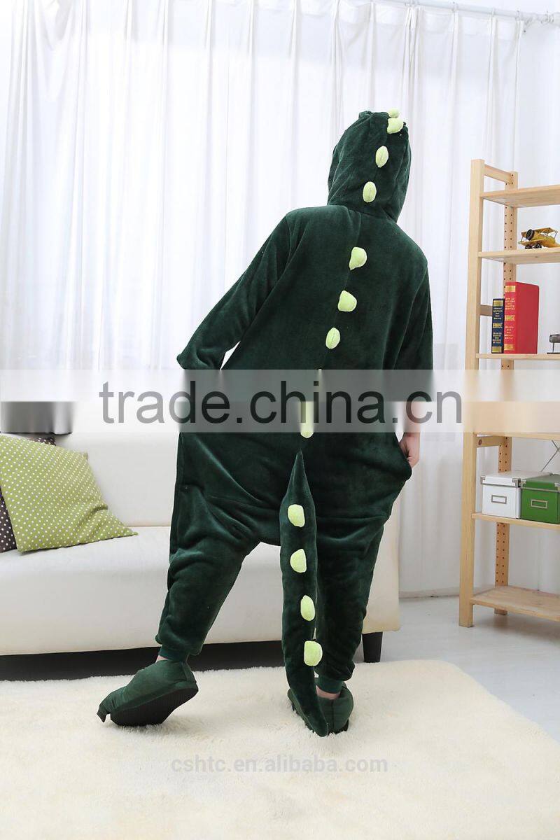 flannel cartoon adult animal jumpsuit animal pajamas jumpsuit green dinosaur design