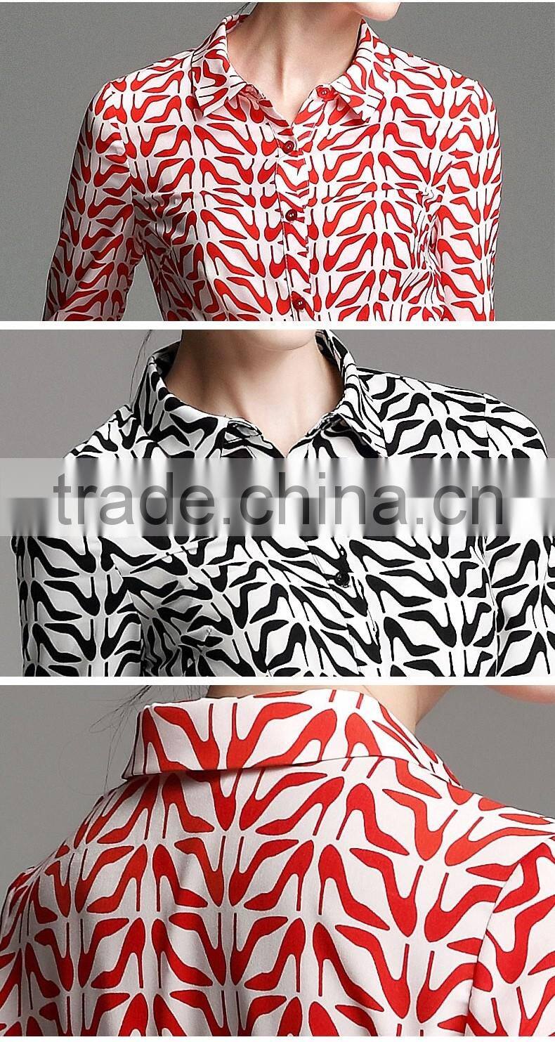 Office Ladies Elegant Fashion Printed Long Sleeve Formal Shirt