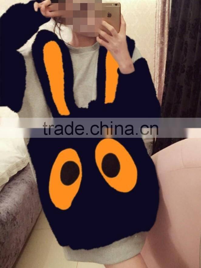 Woman girl sweater fleece inside topsfleece inside cute ear rabbit pattern brand china OEM whoesale is OK