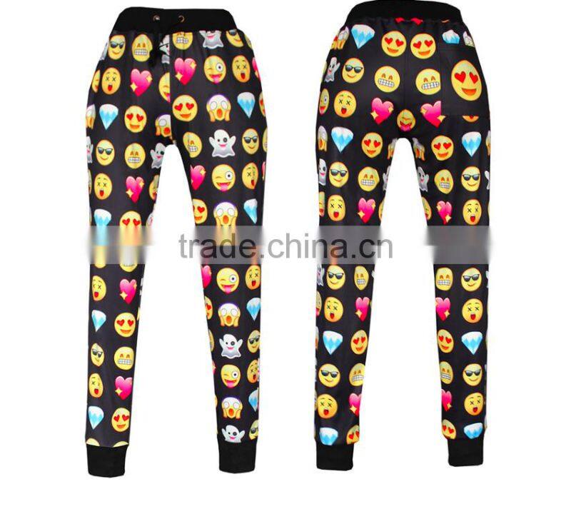 Sport wear custom most popular ladies all over emoji pattern printing 2 pieces set pullover sweatshirt with pants