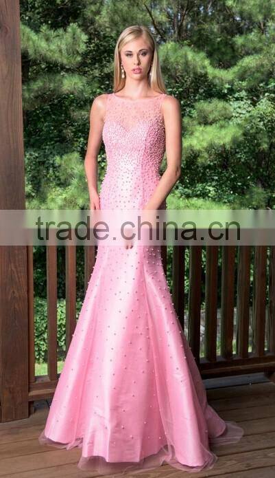 three color satin off shoulder long beaded evening dress 2015