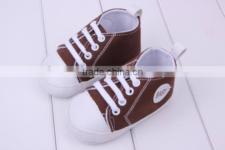 2014 new baby product boys brown cotton baby canvas shoe newborn shoes for boys prewalking