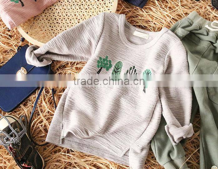 YE5157 Autumn 2017 children clothing Korean embroidery tree children t-shirt