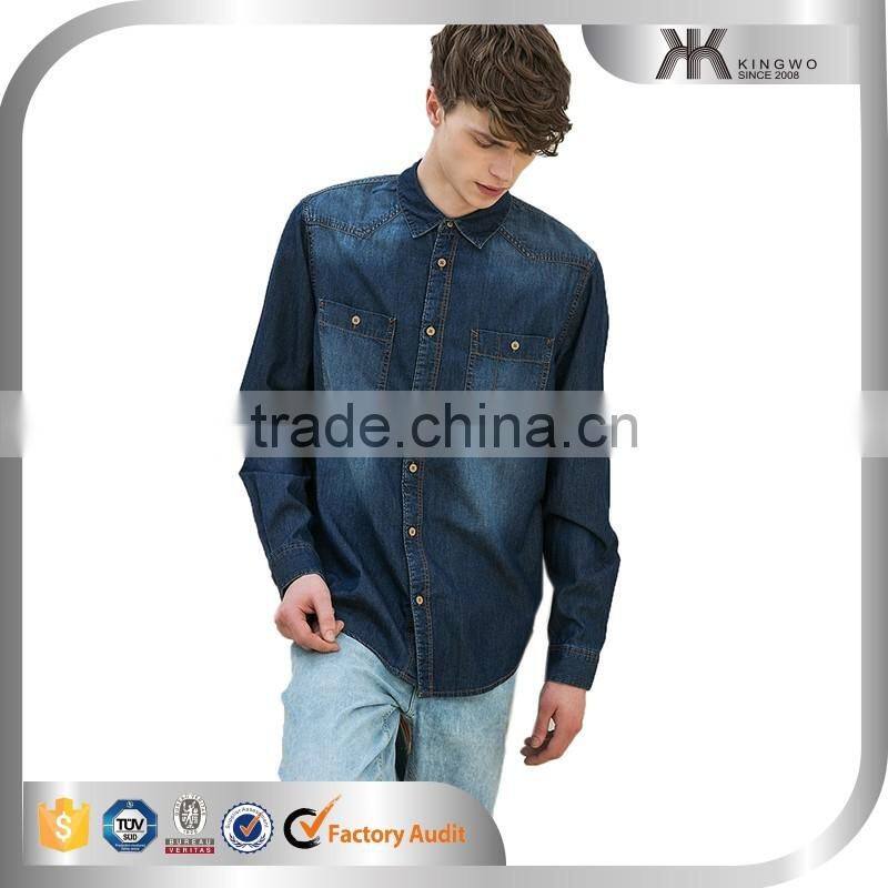 Top quality long sleeve washed mens denim shirts