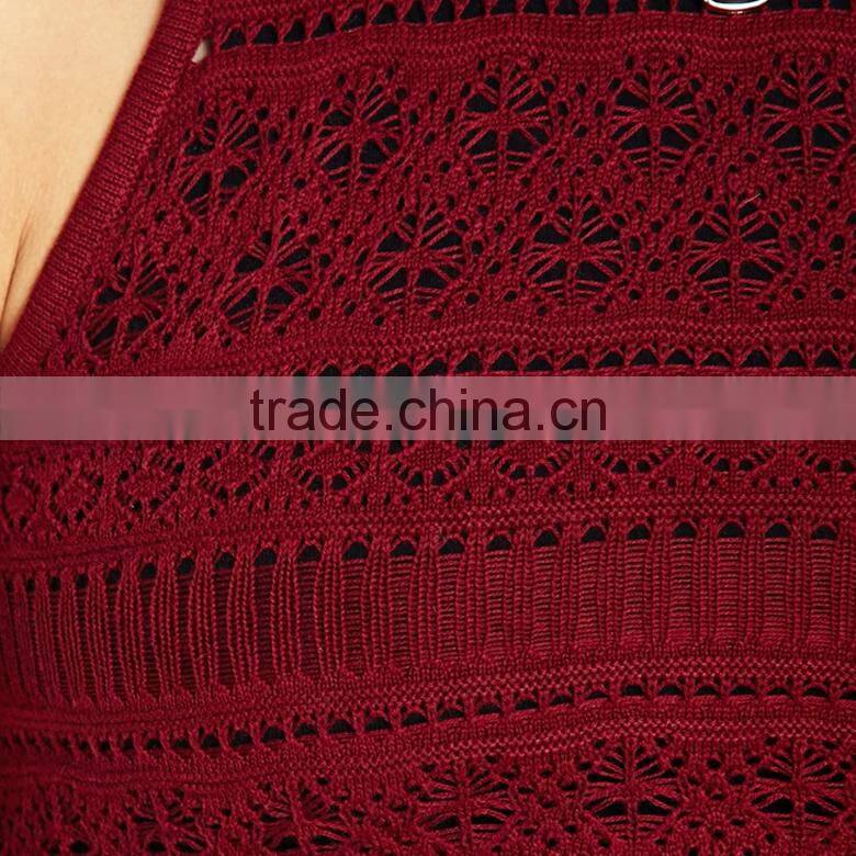 purplish red lady Pierced sleeveless tank top for summer