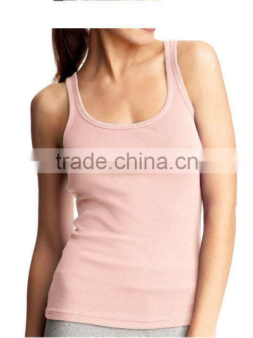 COTTON KNITTED WOMEN'S TANK TOP WITH FLOWER TRIM