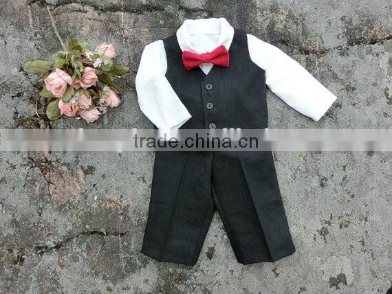 Cute Baby Boy Suit 3pcs Linen Ring Bearer Wear Shirts+Pants+Waistcoat