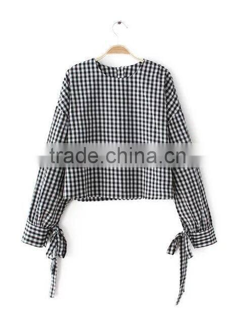 Runwaylover EY2333B Europe Style 2017 Women Fashion Flare Sleeve Plaid Blouse