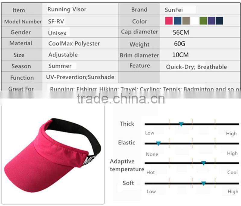 2016Durable Water-Repellent Fabric Sports Visor Cap~Golf Running Hiking Fishing Running Fitness Hat~7 colors~Accept Custom