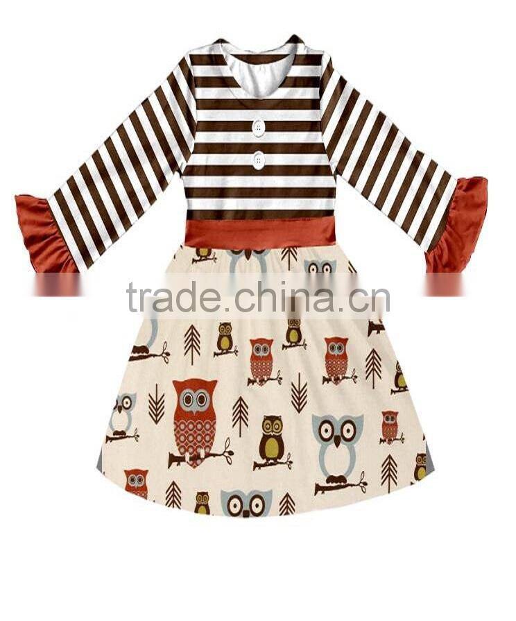 high quality kids flower print frocks designs fashion girl long sleeve dress in fall