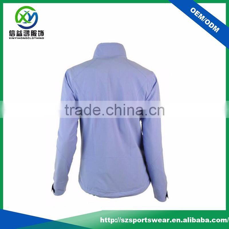 OEM Custom Light Blue Zipper Pockets Warm Women's Winter Jacket