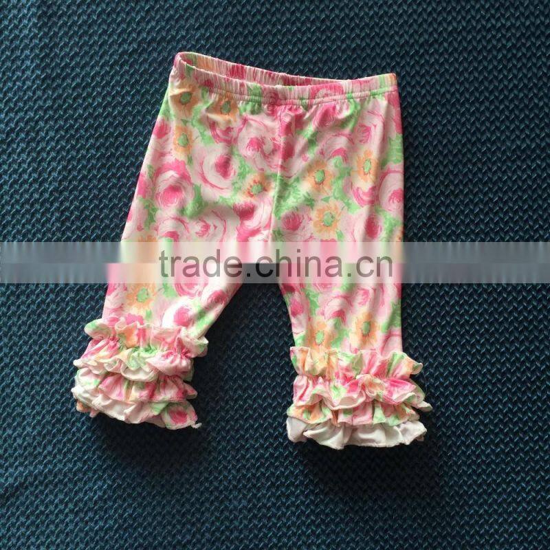 Handmade soft wholesale baby girls light purple colors triple ruffled legging pants kids trousers child pants XF-264