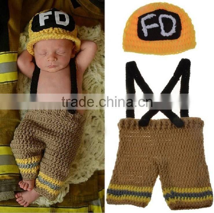 Newborn Baby Firefighter Fireman Red Hat Outfit, 2 pc Red Pant Set w/Suspenders, Photography Prop