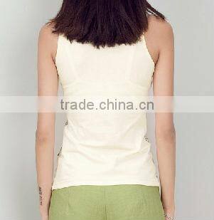 Cotton Round Collar Print Tank Top Vest for Woman