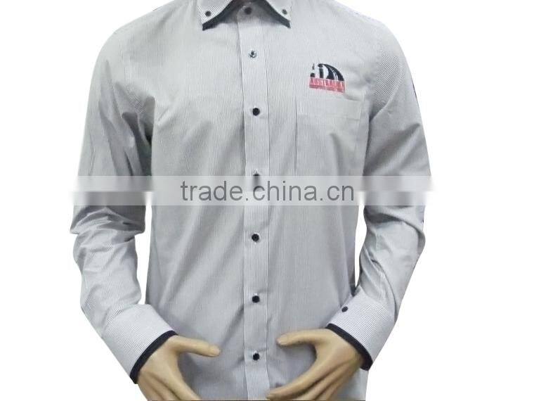 men's double collar contrast color striped dress shirt
