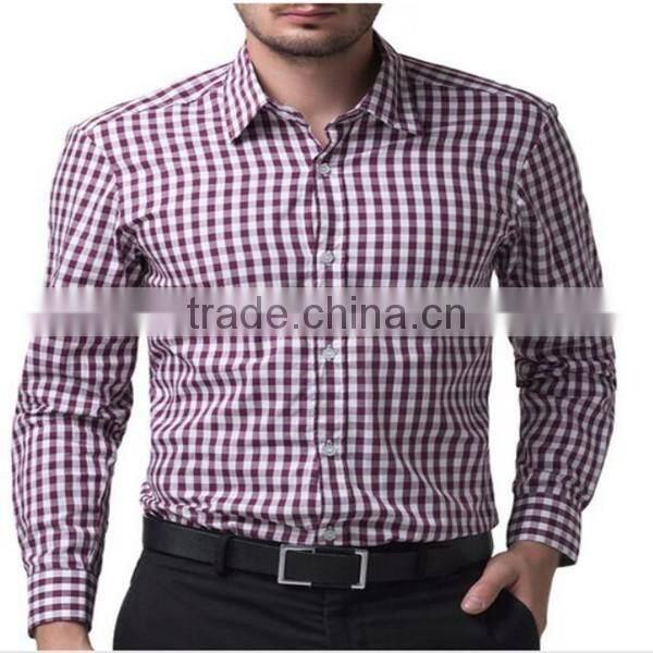2016 new wholesale cutaway collar gingham long sleeve custom men's formal dress shirt
