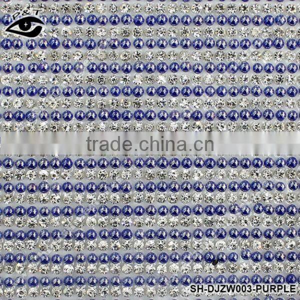 Purple Color Hot fix Pearl rhinestone mesh iron on transfer hotfix rhinestone trim for clothing