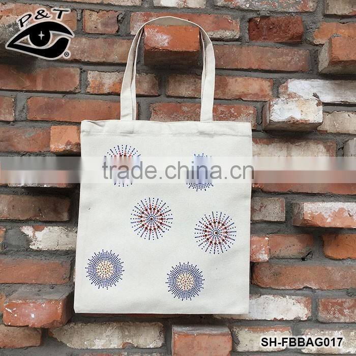 2017 Rhinestone transfer printed logo gift canvas bag for shipping wholesale handle tote bags