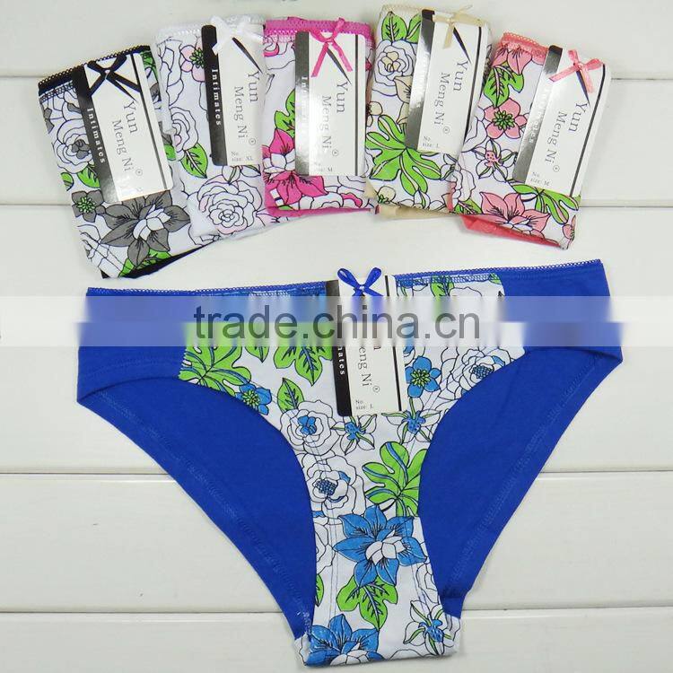 outsanding blue poeny cotton brief panties/yje wholesale plus size sexy cotton breathable underwea panties/mulit color