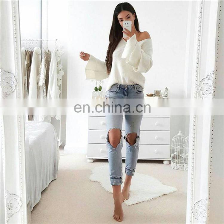 Women V-neck lotus root long sleeves sweater KMY1105