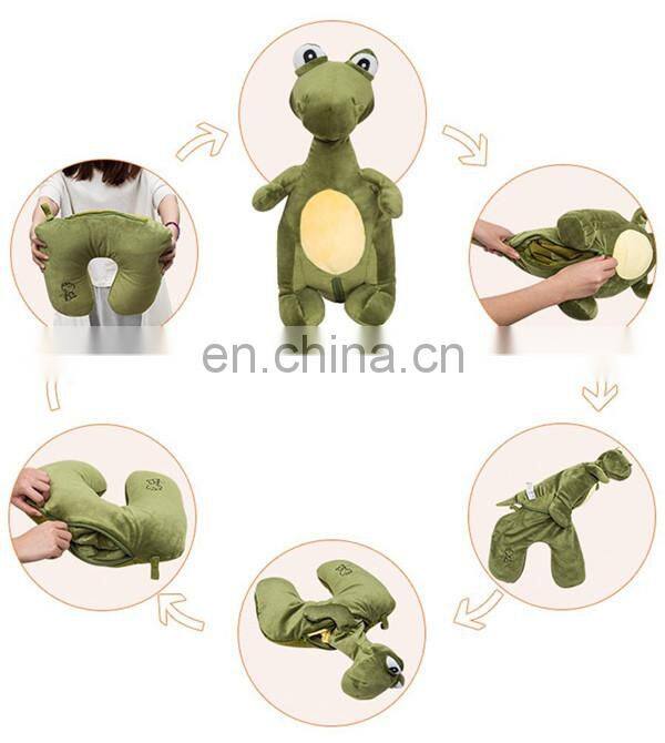 Convertible 2 in 1 memory foam neck pillow Custom kids stuffed animal soft plush dragon dinosaur u shape travel pillow
