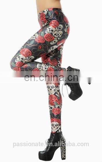 2015 Wholesale Rose Skull Printed Womens Sexy Leggings