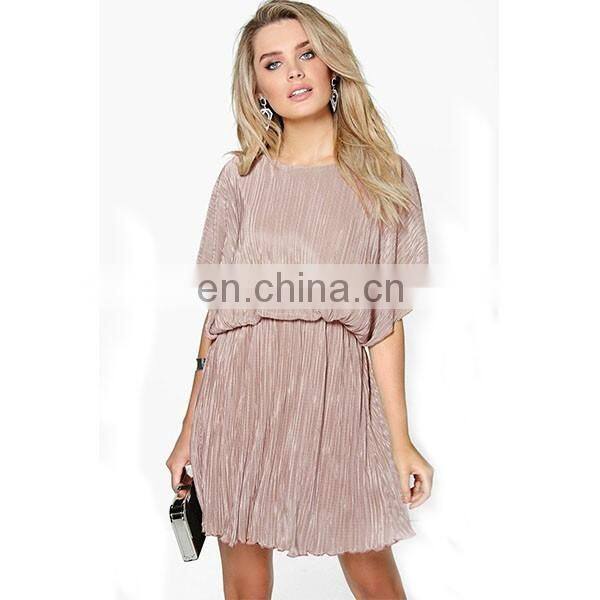Summer Pleated Kimono Sleeve Skater Dress Elegant Women Dresses
