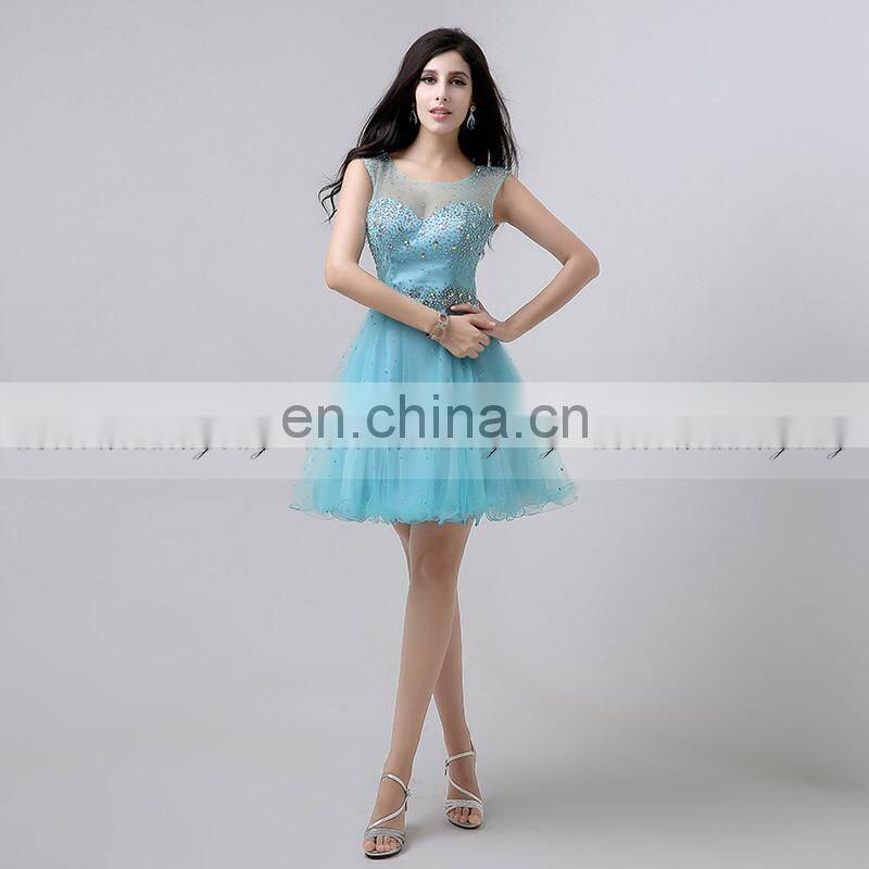 Wholesale Cap Sleeve Open Back Crystal Beaded Short Cocktail Dress Party Dresses AJ032
