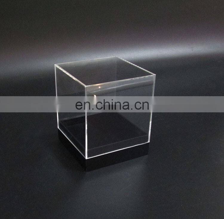 Cube Square Shape Clear Small Acrylic Display Boxes Transparent Plexiglass Perspex Jewellry Display Box With Black Base