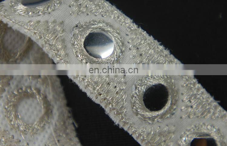 Custom fashion new style mirror silver lace trimming